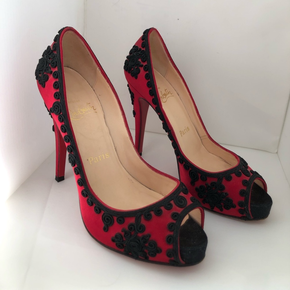 Spectacular Christian Louboutin red satin heels